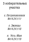 3 избирательных участка с. Петропавловск №14.24.117 с. Эжанцы №14.24.118 п. Усть-Мая №14.24.119