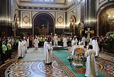 В праздник Рождества Христова Святейший Патриарх Кирилл совершил Божественную литургию в Храме Христа Спасителя в Москве